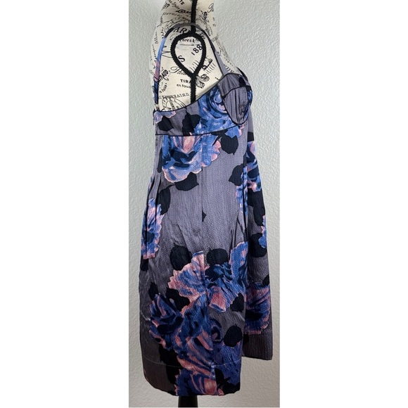 Rebecca Taylor Gray Silk Floral Print Bustier Corset Slip Dress, size 8 - Picture 4 of 10